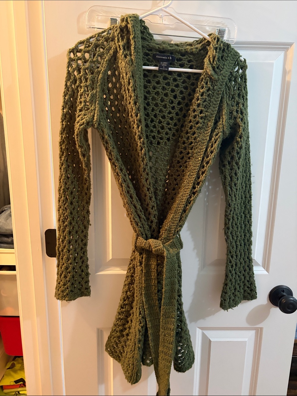 90’s Abercrombie & Fitch Olive Open-Weave Belted Cardigan